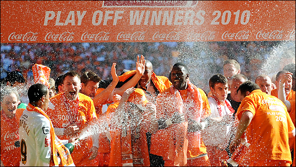Blackpool celebrate winning the Championship play-off final last season.
