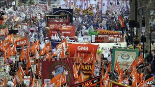 Marchers with banners