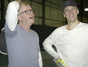 Chris and Jonny with tennis rackets