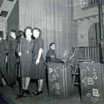 Florence Price (nee Jones) on stage at Chilwell Camp, near Nottingham, with friend c1944. Florence worked in an ordinance factory, greasing tanks. She was demobbed in 1946.