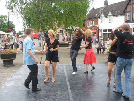 Salsa display in Droitwich as part of BBC Hereford & Worcester's Summer of Salsa.