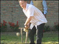 Keith playing cricket with the BBC team in Nepal