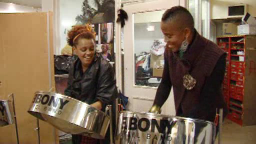 Gemma gets a steel pan lesson