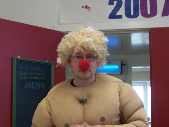 Flowery hair & big stong chest.