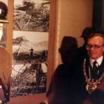 The bomb being presented to the Lord mayor of Sheffield Reg Munn at Kelham Island