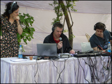 The production team backstage, including Executive Producer Emily Kasriel (left)
