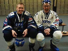 Chris and Jonny in ice hockey outfits