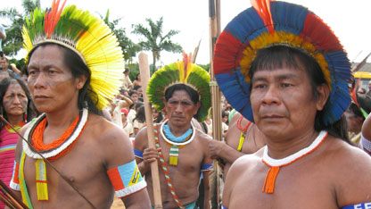 Some of the Kayapo men in warrior dress during the Altamira protest.