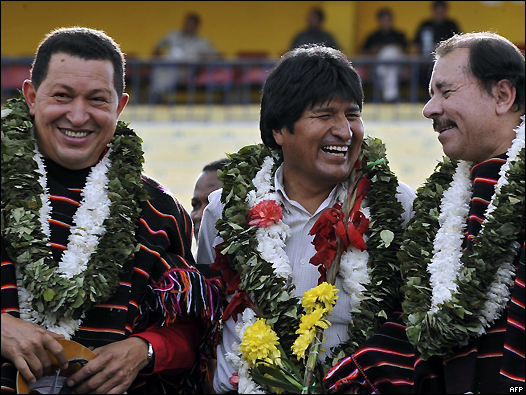 Hugo Chávez, Evo Morales y Daniel Ortega