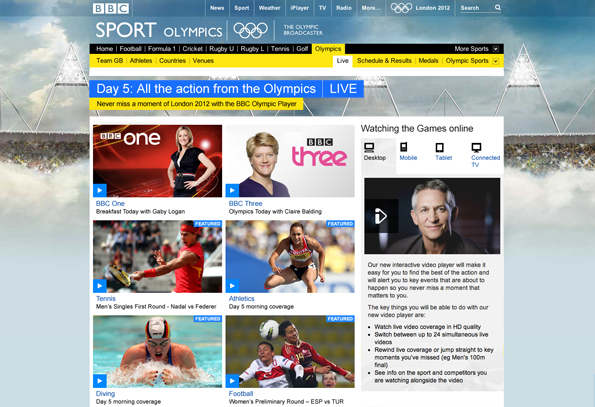 Mock up of Olympic homepage on day 5 of the games