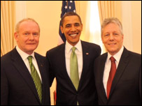 Martin McGuinness, Barack Obama and Peter Robinson