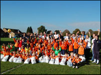 Everyone celebrates after