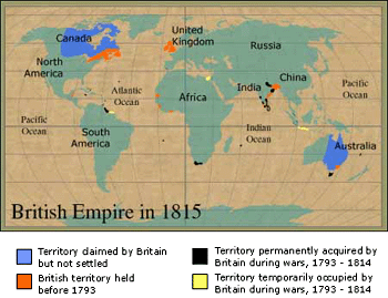 Map detail showing the British Empire, 1815