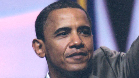 Llun o Barack Obama ar glawr y llyfr