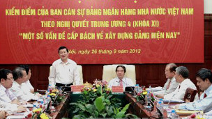 Chủ tịch nước Trương Tấn Sang tại buổi tự kiểm điểm của Ngân hàng Nhà nước Việt Nam. Ảnh: TTXVN