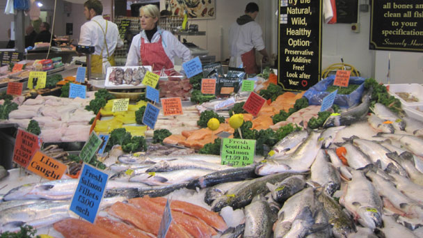 Bolton market fish counter