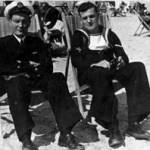 Stoker Bruce and Chief Petty Officer enduring the hardships of war on Falmouth beach!