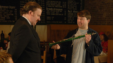 James (l) as the waiter and David as Alan