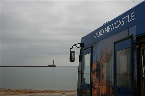 BBC Bus with Roker Pier