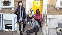 (L-R) Zsa Zsa (Emer Kenny), Fatboy (Ricky Norwood), Mercy (Bunmi Mojekwu) and Leon (Sam Attwater, front)