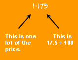 1 = 1 lot of the price. The .175 is 17.5 divided by 100.