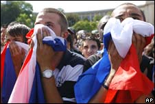 Nervous French football fans in Paris