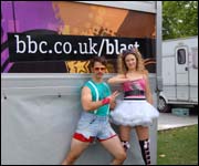 Actors visit the Blast truck