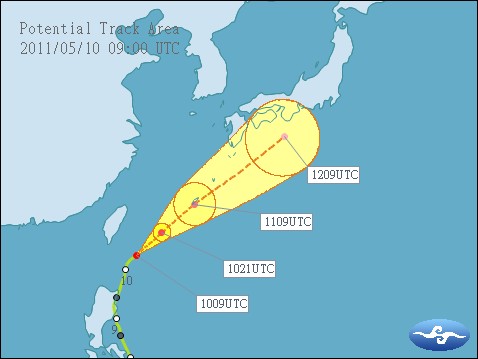 Potential track area Tropical storm aere 10/05/2011 09.00 UTC