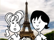 Alice and Helen by the Eiffel Tower in Paris