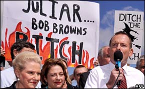 Opposition leader Tony Abbott speaks at the anti-carbon tax rally on 23 March 2011