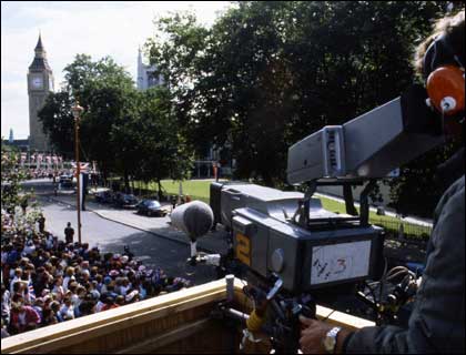 Television camera filming Royal Wedding in London