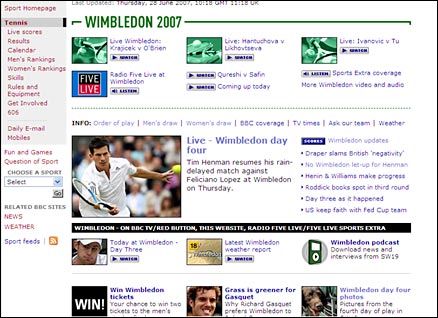 BBC Tennis on the Sport website