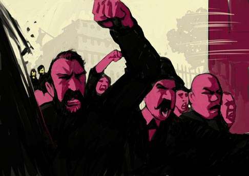 The crowd rush the embassy