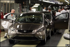 A Honda Civic rolling off the production line at the Honda plant in Swindon
