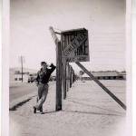 ‘Shylock’ (Sky) in a characteristic pose waiting at Cowley Camp for a lift up the road.
