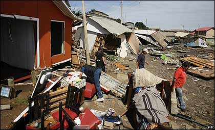 Casas destruidas en Los Pellines, Chile