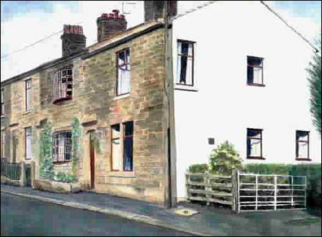 Cottages at Heapey, watercolour.