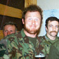 Sam enjoying a pint as he meets Jim Davidson who was in the Falklands to entertain the troops