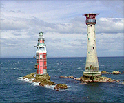 CGI showing Henry Winstanley's design alongside the current lighthouse