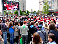 Break dancers performing at the Big Screen