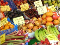 A fruit and veg market stall