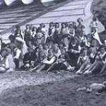 At North Landing, Flamborough, celebrating V.E. Day with a picnic for the boarders of Bridlington Girls' High School.