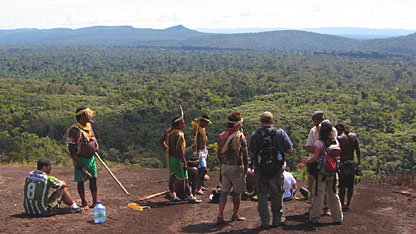 The crew and Kayapo members on a hill top
