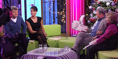 Broadcaster Sandi Toksvig and DJ Tony Blackburn in the studio