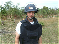 Steve Harley in full body armour in Cambodia