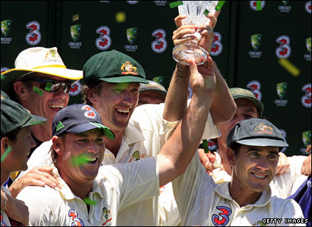 Australia celebrate winning cricket's Ashes - an all too familiar sight for English fans