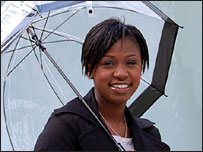 Genelle with an umbrella