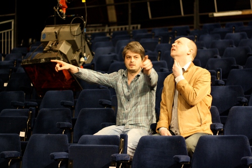 Tony Churnside and Richard Furse in studio 3 working out speaker placement