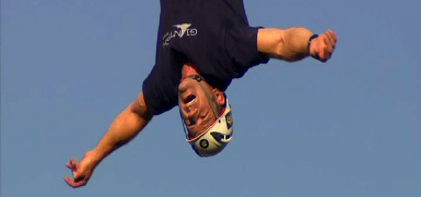 Steve Backshall hanging upside down during last week's Beat Backshall