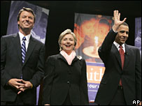 John Edwards, Hillary Clinton, Barack Obama 